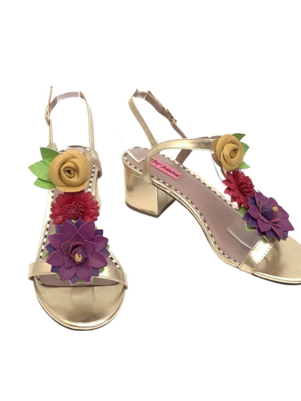 Betsey Johnson Flower Strappy Heels Gold Size 8.5 - Picture 2 of 8